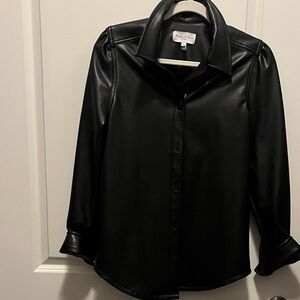 Michael Stars Black Button Down Faux Leather Shirt
